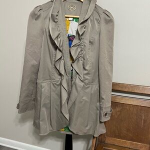 Idra Taupe Ruffled Trench Coat